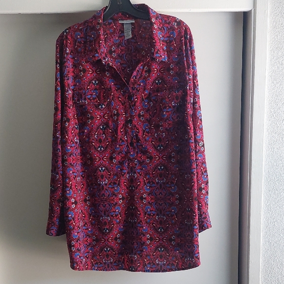 Catherines Multicolored Button Front Roll Tab Convertible Blouse Shirt 18-20 1X - Picture 1 of 7